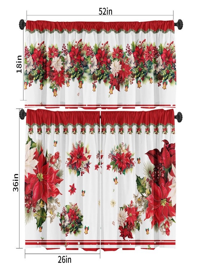 SUNWISHA Christmas Poinsettia Curtain Valances Set - Upper & Lower Curtains, 52'' L x 18'' W & 36'' L x 26'' W, Kitchen Windows Decor, 3 Piece Set, Red - Image 2